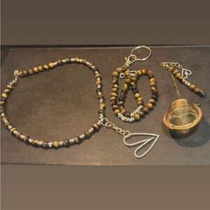 Genuine Tiger Eye Necklace & Tea Stainer Set